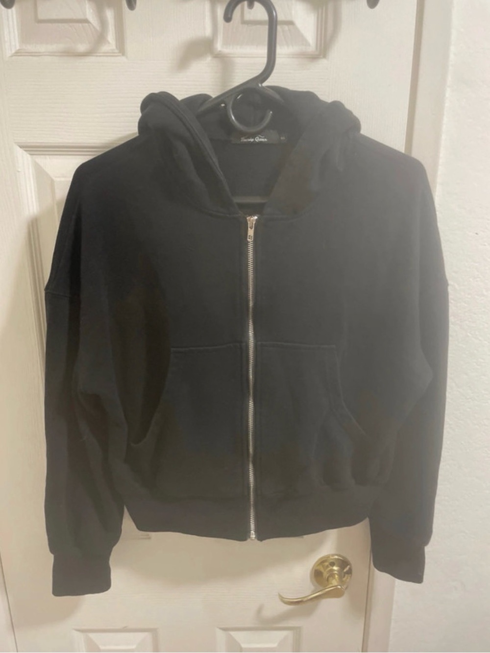 Women's Black Full-Zip Hoodie Jacket with Hood